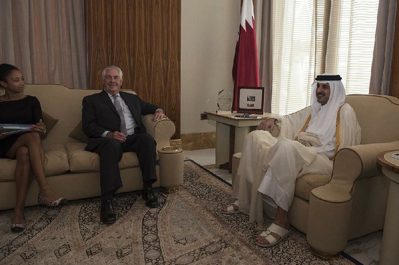 U.S. Secretary of State Rex Tillerson meets Thursday with Emir Tamim bin Hamad Al Thani in Doha, Qatar, in this photo provided by the U.S. State Department.