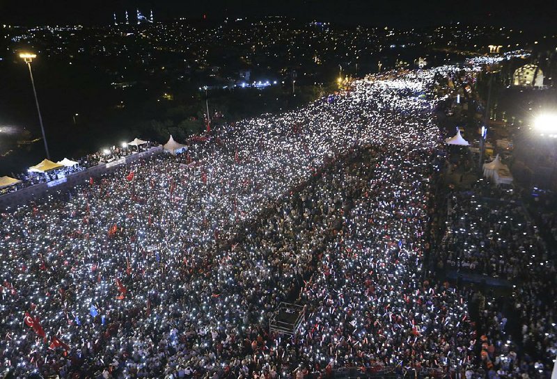 Thousands of people gather Saturday in Istanbul to celebrate the failure of last year’s July 15 coup attempt.