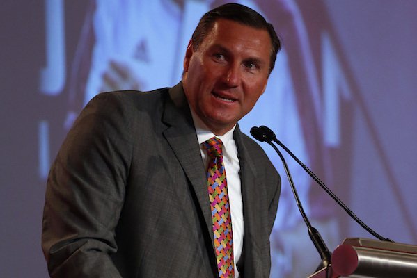 Mississippi State NCAA college coach Dan Mullen speaks during the Southeastern Conference's annual media gathering, Tuesday, July 11, 2017, in Hoover, Ala. (AP Photo/Butch Dill)