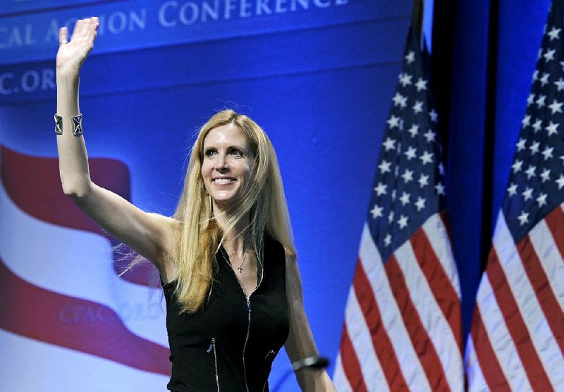 In this Feb. 12, 2011 file photo, Ann Coulter waves to the audience after speaking at the Conservative Political Action Conference (CPAC) in Washington. 