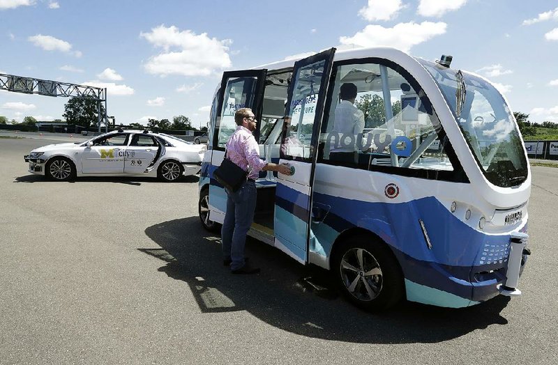 Two driverless shuttles, one shown here in June, will begin operating at the University of Michigan in Ann Arbor this fall, and like all future autonomous vehicles, will require regular cleaning.
