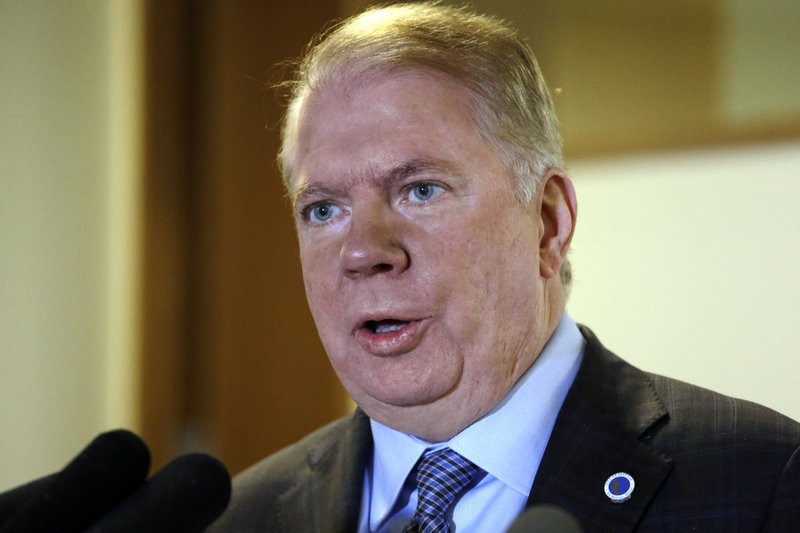 In this April 7, 2017, file photo, Seattle Mayor Ed Murray reads a statement to media members in Seattle after a lawsuit was filed that accused Murray of sexually molesting a teenage high-school dropout in the 1980s.