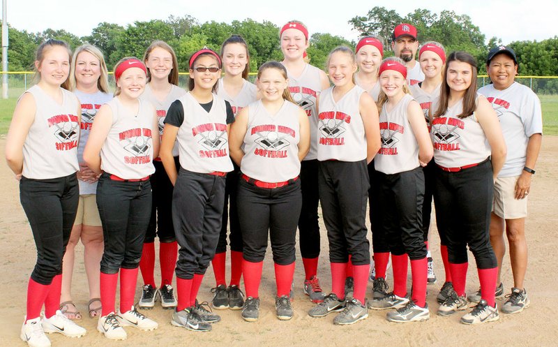 Photograph submitted Pea Ridge 14U girls All Star Team, finished third in State Districts. Players include, front from left: Cheyenne Morris, Samantha Huffman, Allie King, Nalea Holliday, Dallice White, Sierra Huffman, and Gracie Easterling; and back, from left: Coach Mindy Cawthon, Emily Beck, Gabbie Fletcher, Makenzie Carpenter, Ravin Cawthon, Coach Joel Easterling, Gracelyn Hissong and Coach Mary King. Coach Terry Hissong is not pictured.