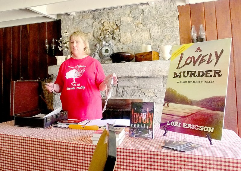 Lynn Atkins/The Weekly Vista Lori Ericson talked to a group of writers at the Artist Retreat Center last week on turning real life events into fiction. She draws on her former career as a journalist to write a series of suspense novels about a reporter.