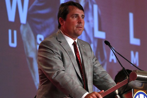 South Carolina NCAA college football coach Will Muschamp speaks during the Southeastern Conference's annual media gathering, Thursday, July 13, 2017, in Hoover, Ala. (AP Photo/Butch Dill)
