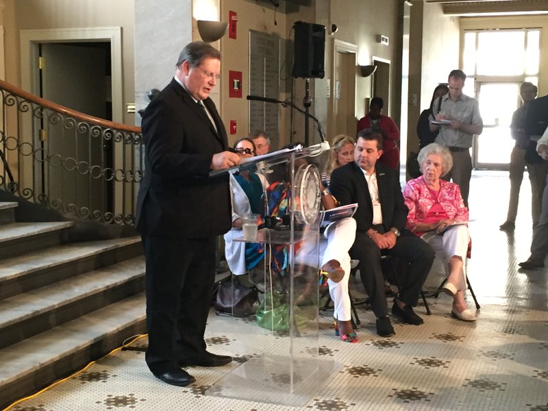 Little Rock Mayor Mark Stodola unveils plan to reduce crime at city hall Thursday, July 20, 2017.