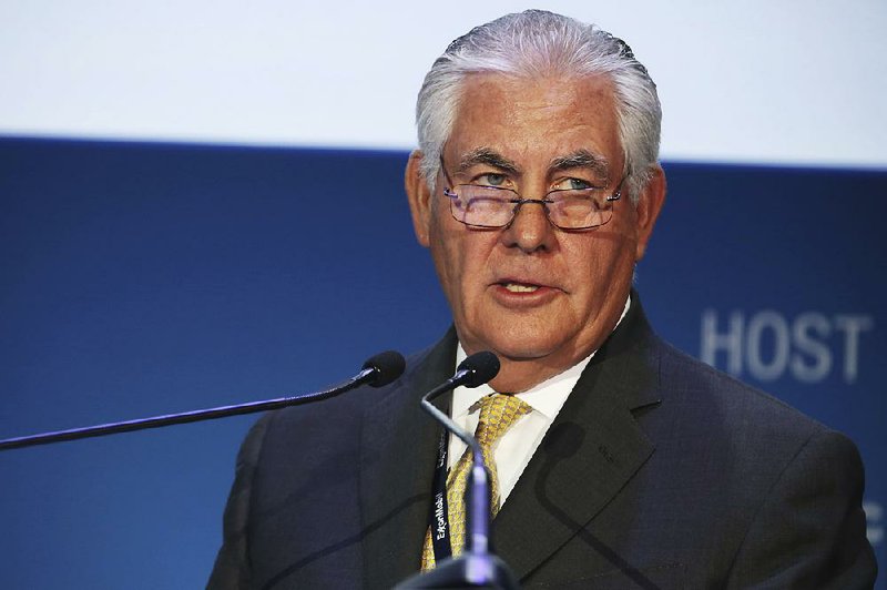  In this Nov. 7, 2016, file photo, ExxonMobil CEO and chairman Rex W. Tillerson gives a speech at the annual Abu Dhabi International Petroleum Exhibition & Conference in Abu Dhabi, United Arab Emirates. 