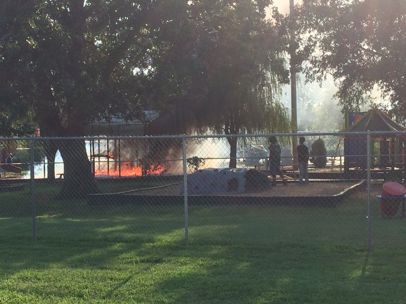 Authorities responded to a fire at the playground of Gibbs Magnet Elementary School, 1115 W. 16th St. in Little Rock, on Friday, July 21, 2017. 