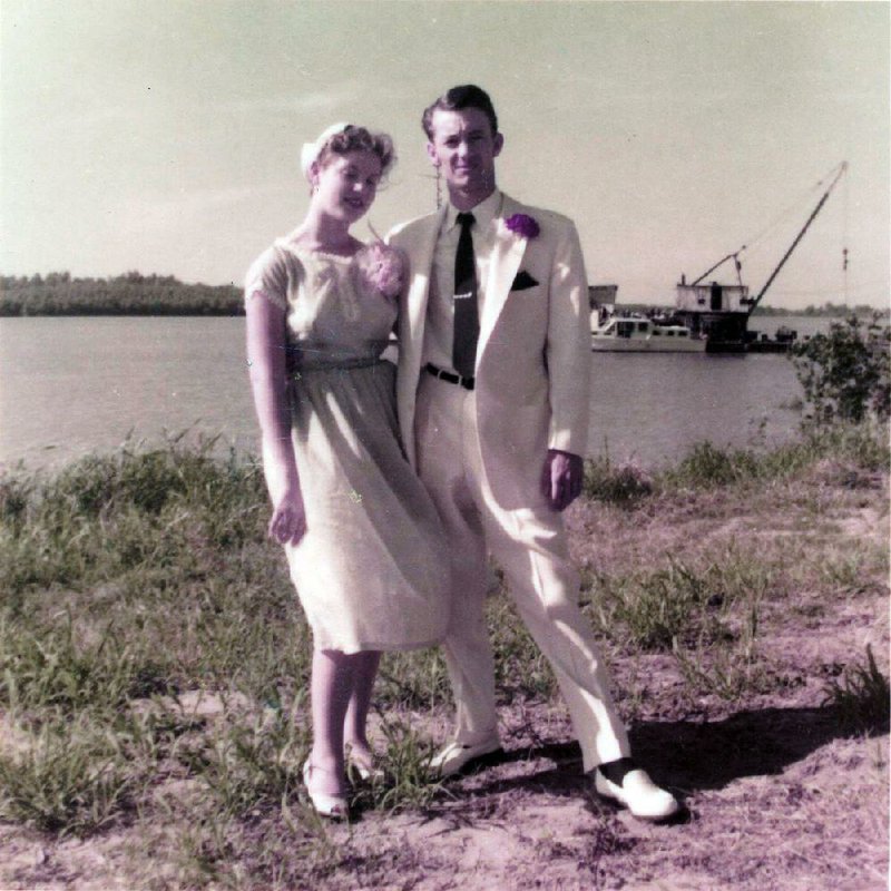 Patricia and Charles Burns were married on May 29, 1957, in Greenville, Miss. The Assembly of God minister they found to marry them was painting the church when they arrived and wanted to get cleaned up before conducting the ceremony, so they went to the Mississippi River while they waited. “We were just passing time so we could go get married and someone took this picture with a Polaroid,” Patricia says.