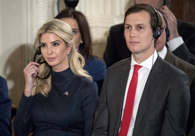 In this March 17, 2017, file photo Ivanka Trump, the daughter of President Donald Trump, and her husband Jared Kushner, senior adviser to President Donald Trump, attend a joint news conference with the president and German Chancellor Angela Merkel in the East Room of the White House in Washington. 