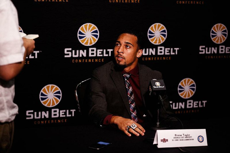 Senior defensive back Blaise Taylor and the Arkansas State Red Wolves were picked to finish third in the Sun Belt Conference by the league’s coaches.