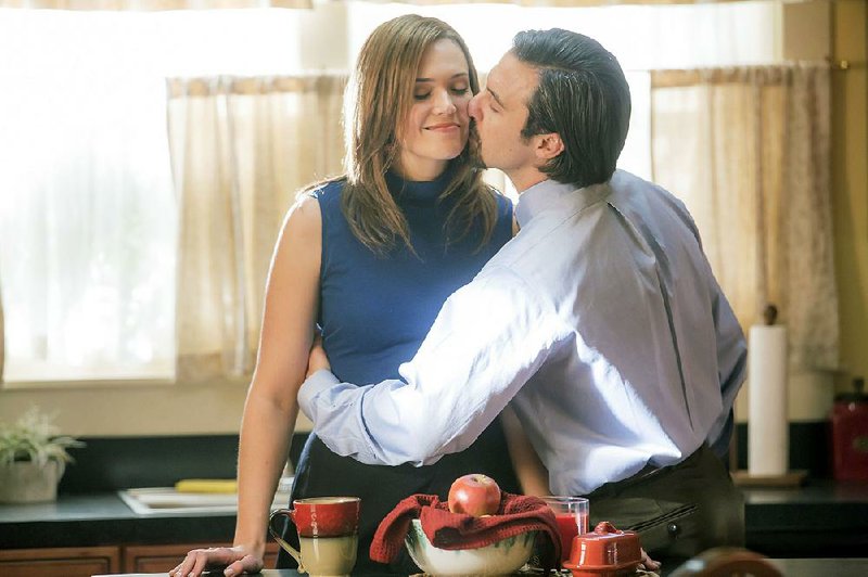 Mandy Moore  and Milo Ventimiglia share a tender moment as Rebecca and Jack Pearson on NBC’s This Is Us, nominated for 11 Emmy awards.