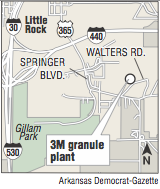 A map showing the location of 3M granule plant