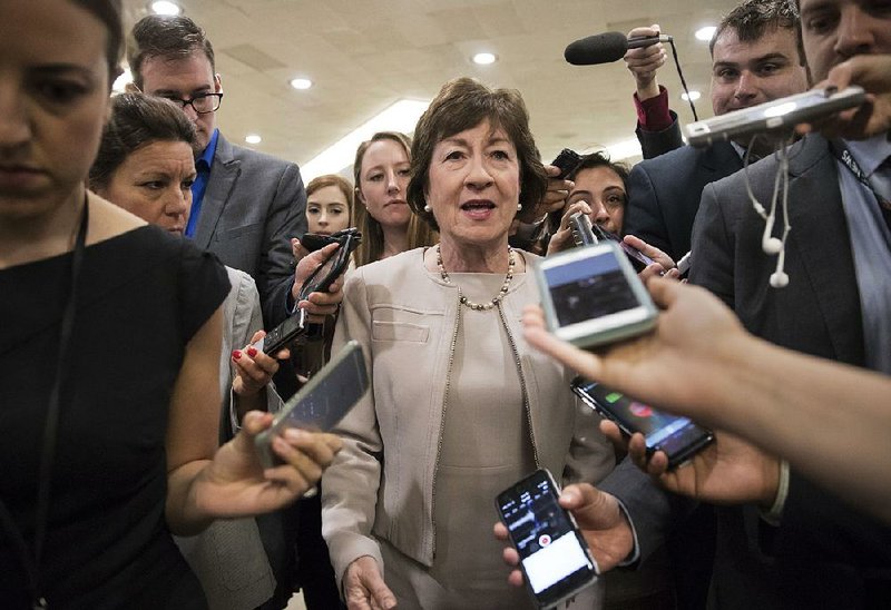 “Neither weapons nor inappropriate words are the right way to resolve legislative disputes,” Sen. Susan Collins (shown) said Tuesday after she and Rep. Blake Farenthold of Texas exchanged apologies. 