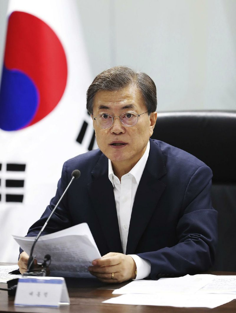 South Korean President Moon Jae-in presides over an emergency meeting today in Seoul. North Korea on Friday test-fired its second intercontinental ballistic missile, which flew longer and higher than its first earlier this month. 

