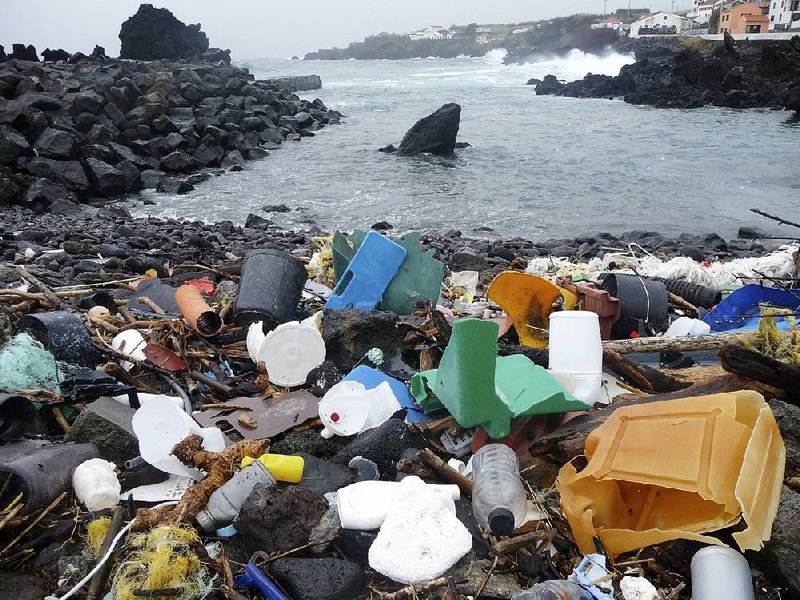 Plastic debris covers a beach in the Azores, Portugal, in this undated photo. 