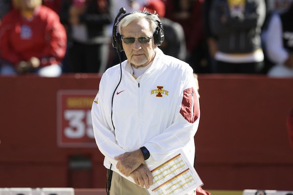 Iowa State defensive coordinator Wally Burnham stands on the sidelines before an NCAA college football game against Kansas, Saturday, Oct. 3, 2015, in Ames, Iowa. (AP Photo/Charlie Neibergall)