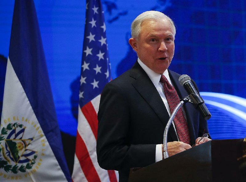 Attorney General Jeff Sessions gives the keynote address at the graduation ceremony at the International Law Enforcement Academy in San Salvador, El Salvador, on Friday.