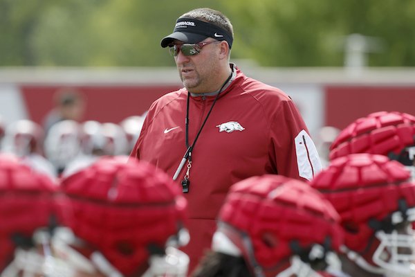 Bret Bielema, head coach of the Arkansas Razorbacks Thursday, July 17, 2017, during practice on campus in Fayetteville. 