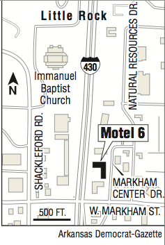 A map showing the location of the Motel 6 in West Little Rock