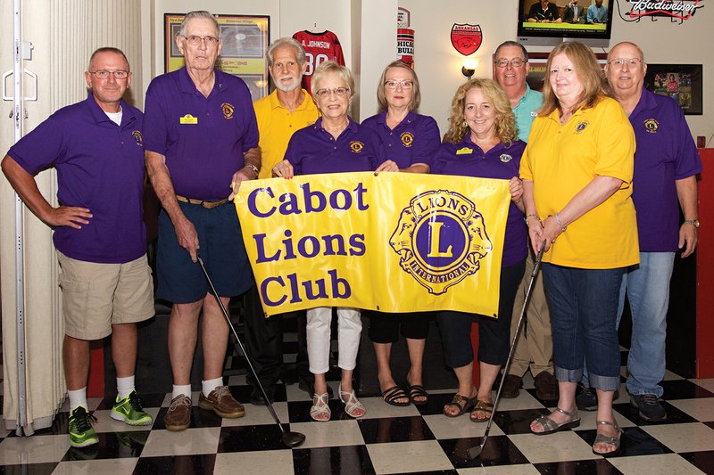From left, Cabot Lions Club members Matt Webber, Gene Clark, Bill Wilson, Shelly Russell, Carie Little, Melissa Bourgeois, Tommy Hignight, Karen Wilkins and John Stofan pose for a photo at a club meeting. The club is preparing for its Clothing Drive Challenge on Aug. 12 and Memorial Golf Classic on Sept. 11 in Cabot.