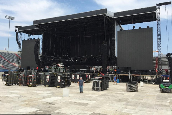 About 200 people worked on the stage for a Guns N' Roses concert at Little Rock's War Memorial Stadium, the show's production manager said. 