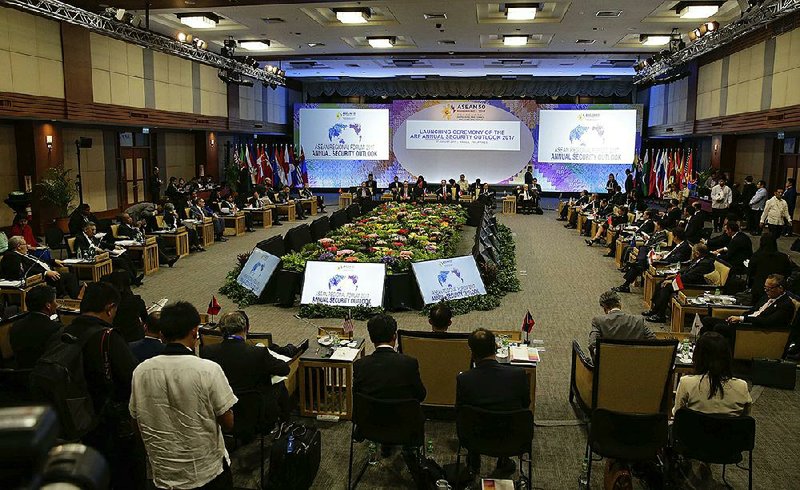 Association of Southeast Asian Nations Foreign Ministers and their dialogue partners attend the 24th ASEAN Regional Forum on Monday in Manila, Philippines.