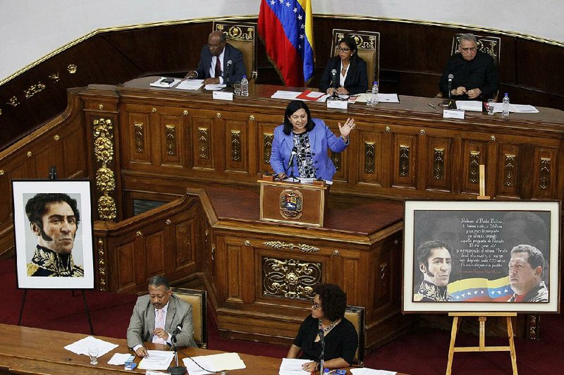 Constitutional assembly delegate Carmen Melendez speaks during a session Tuesday in Caracas, Venezuela. It was the first such session held in the chamber where the congress normally meets. 