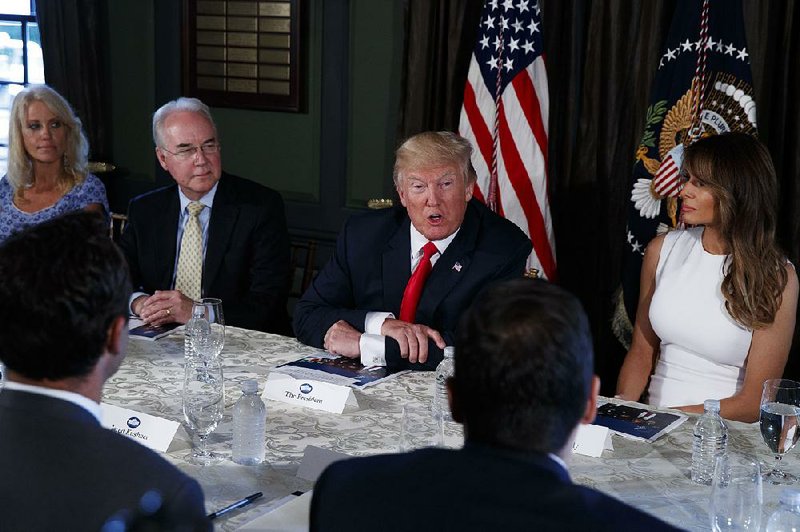 President Donald Trump speaks during a briefing on the opioid crisis Tuesday at Trump National Golf Club in Bedminster, N.J.