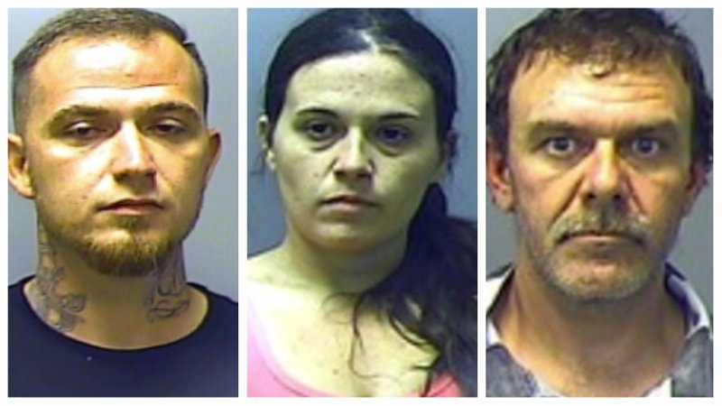 From left, Kevin Eugene Burch, 31; Cynthia Marie Piatt, 28; and Mikel Blaine Short, 45
