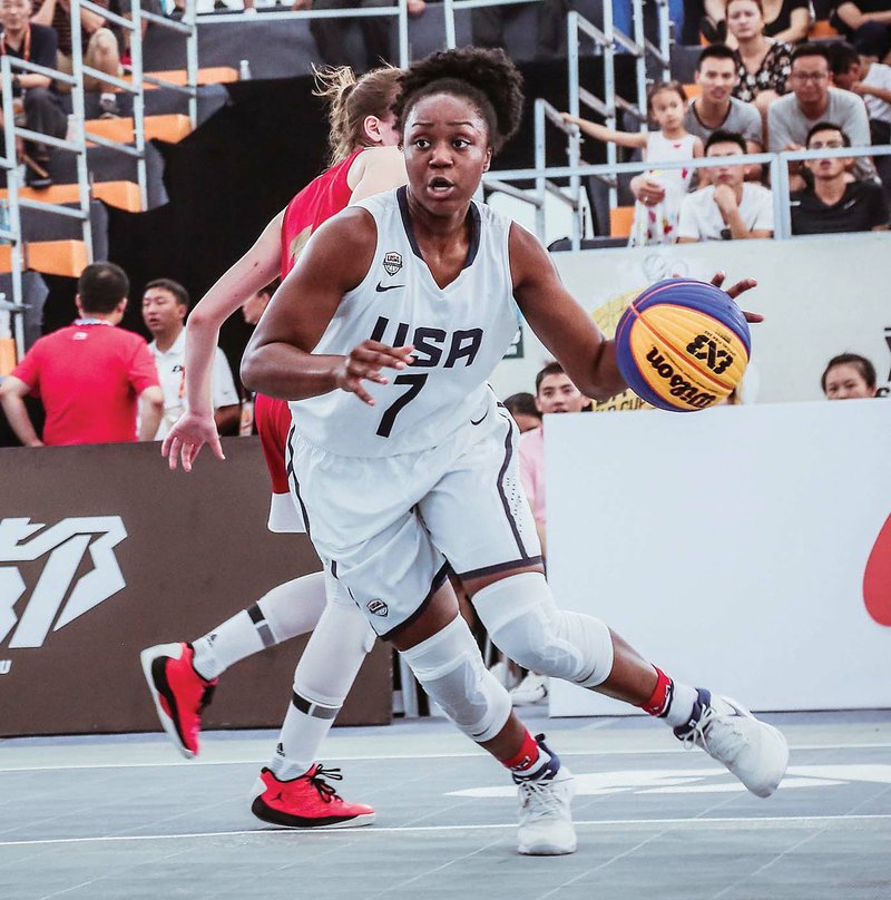 Christyn Williams, a senior at Central Arkansas Christian, drives to the basket during the FIBA 3x3 U18 World Cup in Chengdu, China, this summer while playing for Team USA. 
