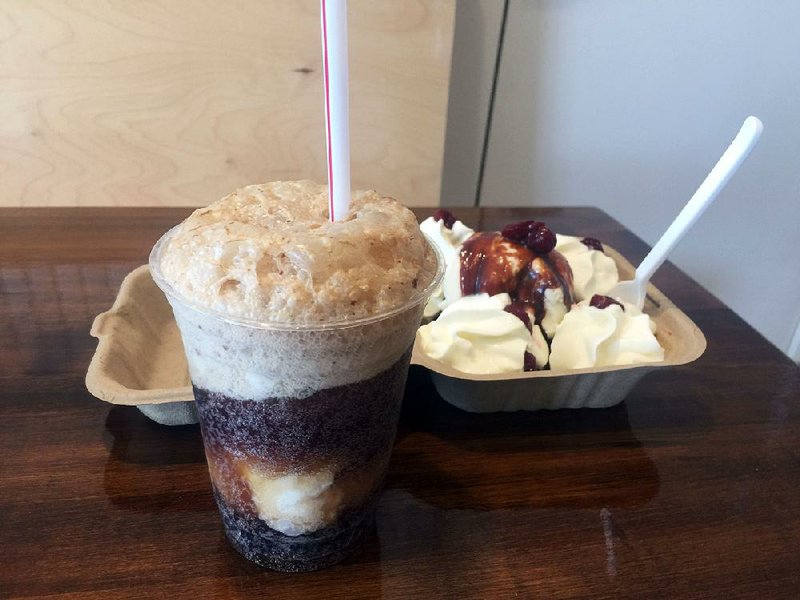 A Float and Brownie Sundae await diners at Loblolly Scoop Shop.