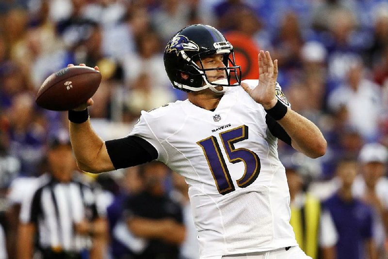 Baltimore Ravens quarterback Ryan Mallett (Arkansas Razorbacks) threw for 58 yards in the first half Thursday against the Washington Redskins in Baltimore.
