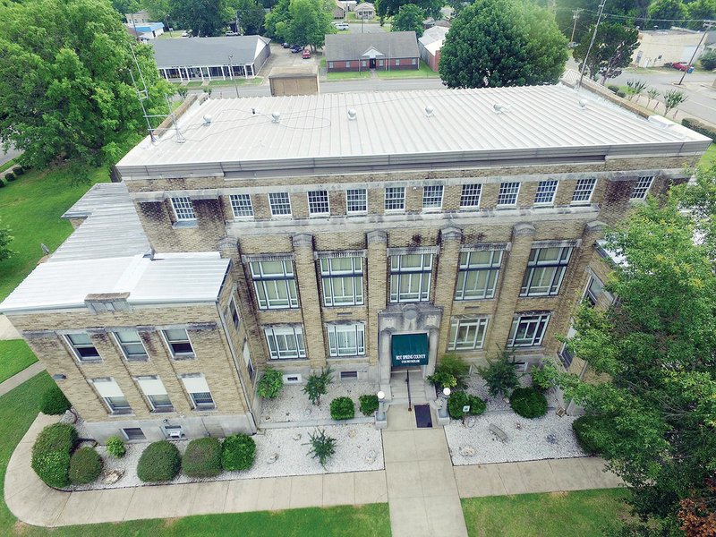 This aerial photograph shows the roof of the Hot Spring County Courthouse in Malvern. The county recently received a $200,000 grant from the Arkansas Historic Preservation Program to replace the roof.