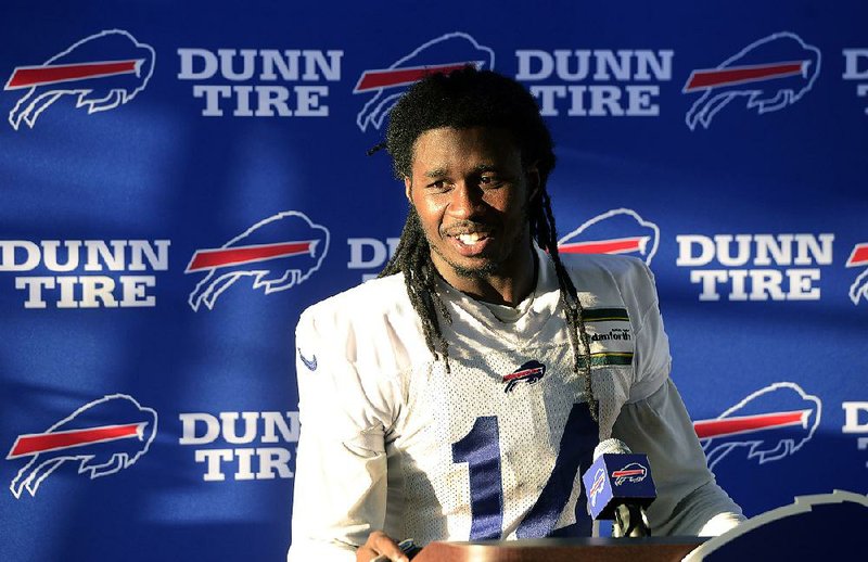 Buffalo Bills wide receiver Sammy Watkins talks with the media during NFL football training camp in Pittsford, N.Y., Thursday, July 27, 2017.