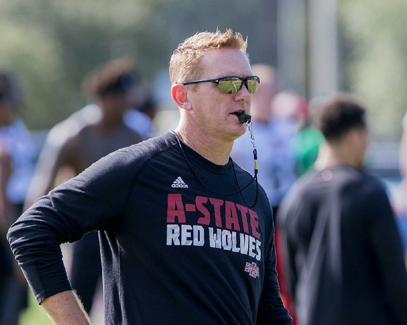 Blake Anderson watched his team scrimmage Saturday. The Red Wolves open the season Sept. 2 at Nebraska.