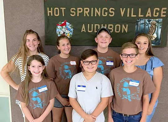 Submitted photo Local students, front, from left, who received scholarships from the Hot Springs Village Audubon Society to attend weeklong ecology camps were Olivia Smith, Mountain Pine; Khai Nobles, Fountain Lake; and John Taylor, Jessieville; and back, from left, Bayley Brown, Mountain Pine; Danielle George, Jessieville; Ben Combs, Jessieville; and Bailey Helton, Fountain Lake. Brown attended the Johnson Advanced Ecology Camp for third-year advanced campers near Clinton, where she canoed the Buffalo River and studied stalagmites, stalactites and helicites on a wild cave tour. Smith attended the Halberg Ecology Camp at Camp Clearfork in Royal to study herpetology, ornithology, botany, aquatic biology and other disciplines.