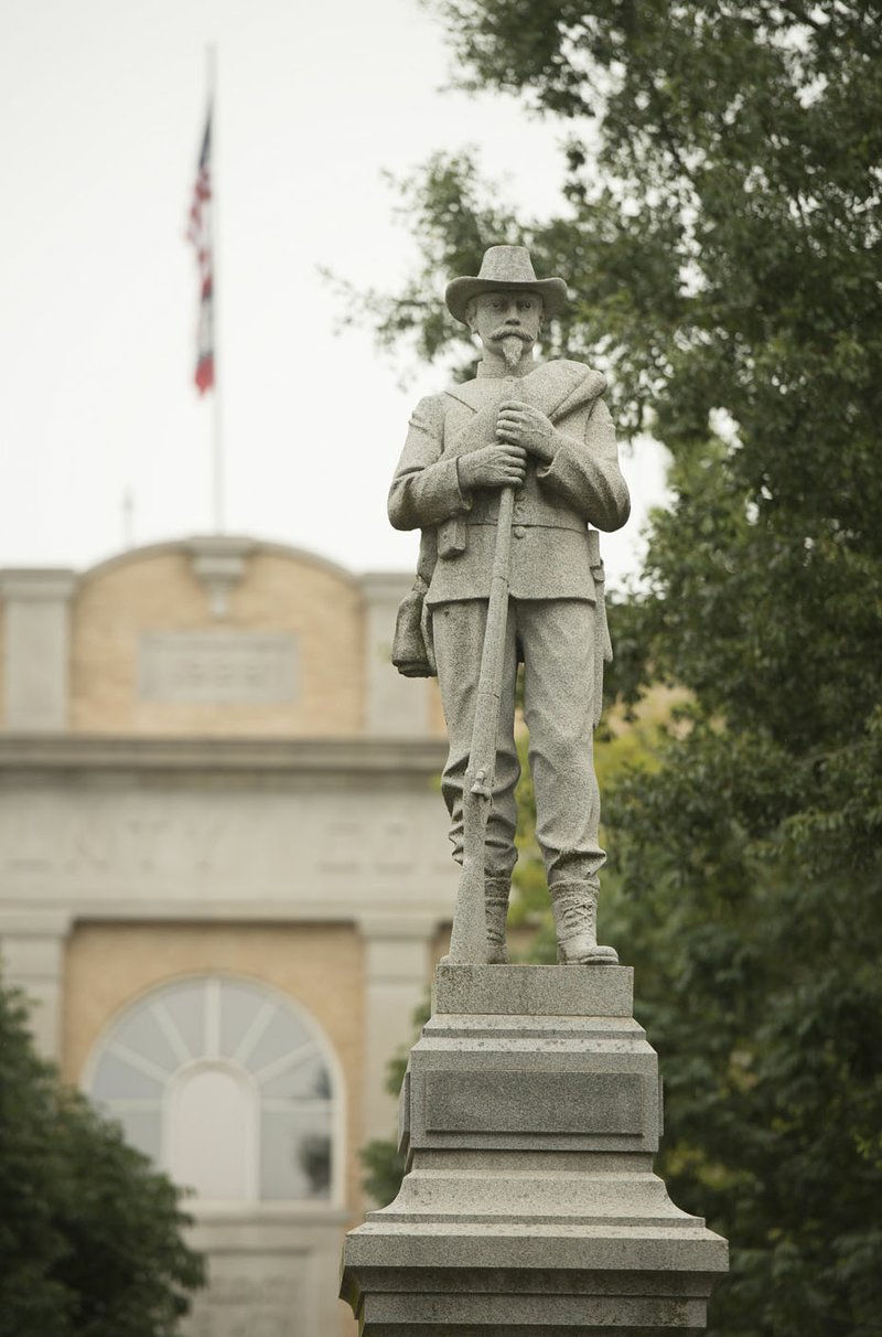 NWA Democrat-Gazette/BEN GOFF A Confederate monument Monday at the center of Bentonville's square.