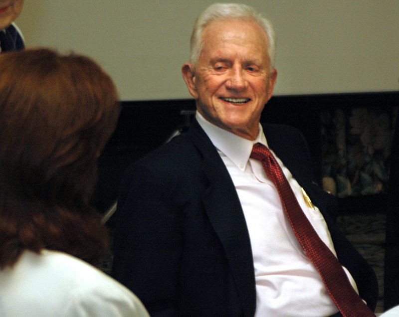 The Sentinel-Record file photo BROYLES REMEMBERED: Frank Broyles, then-athletic director at the University of Arkansas, visits with attendees at the Barbara Broyles Caregiver Retreat at the Arlington Hotel & Spa June 17, 2006. Broyles passed away Monday at 92 due to complications from Alzheimer's disease, a cause he championed after losing his wife Barbara to the disease in 2004.