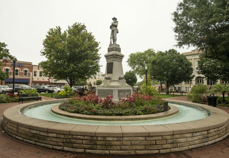 A Confederate monument Monday at the center of Bentonville’s square.