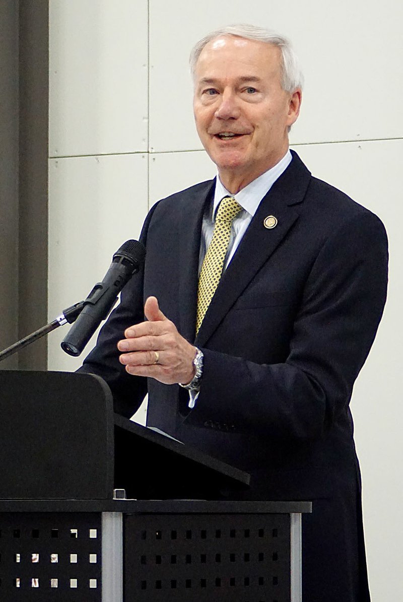 Photo by Randy Moll Arkansas Governor Asa Hutchinson spoke to the crowd gathered inside the Gentry Career and Technical Education Center on Aug. 8 about the importance of career and techincal training for students so they can be prepared to enter the workforce.