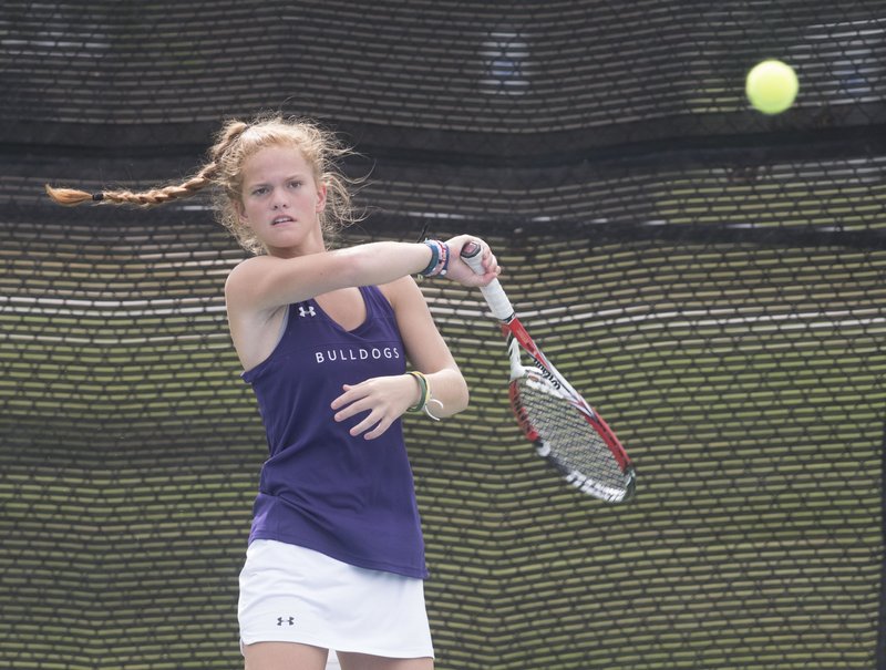 NWA Democrat-Gazette/J.T. WAMPLER Fayetteville’s Mary Houston competes Oct. 5, 2016, at the 7A-West Tennis Tournament in Bentonville.