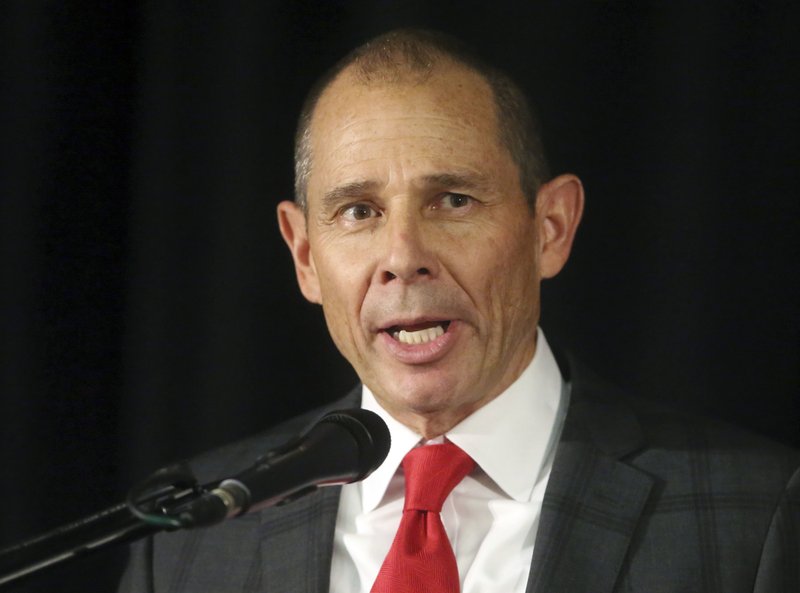 FILE - This July 28, 2017, file photo, Republican candidate John Curtis speaks during a debate, in Provo, Utah. A primary contest between three Republicans running for a Utah congressional seat held by Jason Chaffetz has tightened ahead of Tuesday's election, the winner of which is expected to cruise to victory in November's special election. (AP Photo/Rick Bowmer, File)