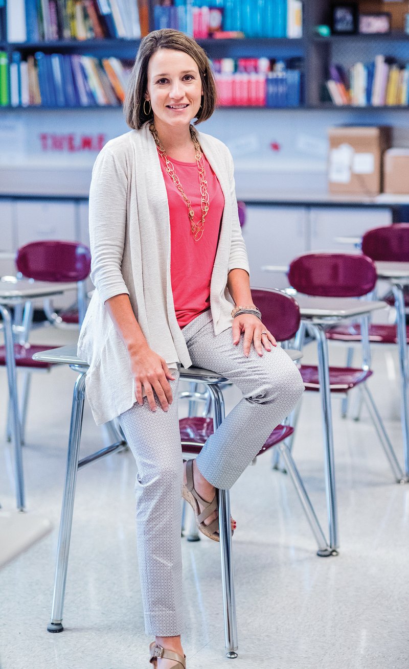 Shannon Holeyfield, who was named Teacher of the Year for the Searcy School District in May, sits in her classroom at Searcy High School. Holeyfield is beginning her 12th year of teaching.