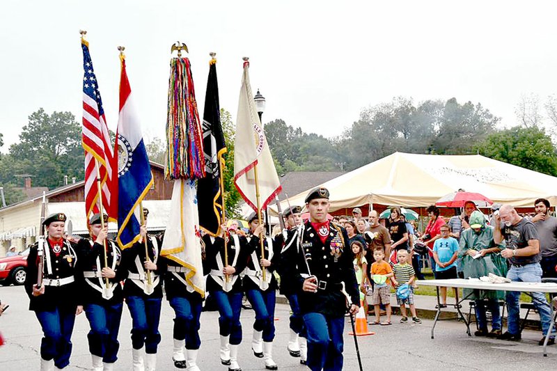 Photo submitted The McDonald County Junior ROTC presents the flags during Saturday&#8217;s Jesse James Days parade.