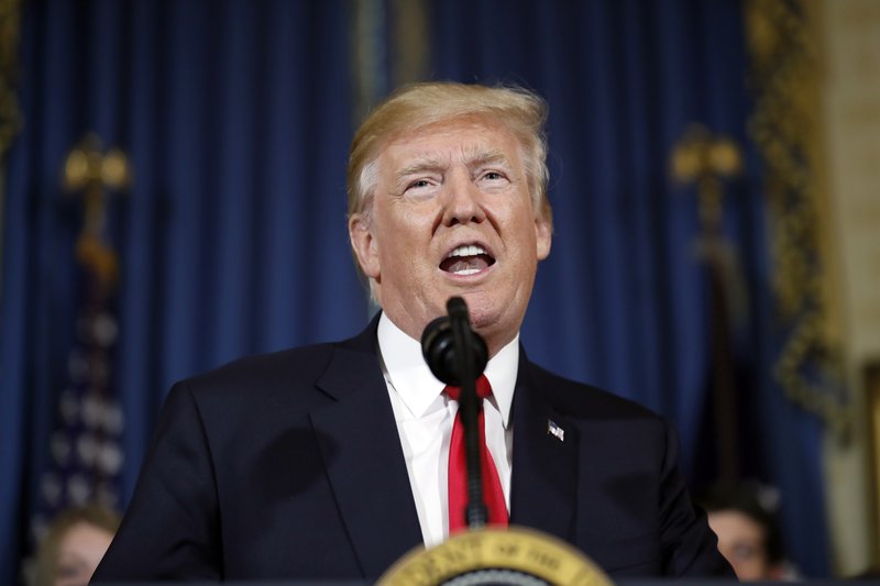 In this July 24, 2017 file photo, President Donald Trump speaks during an event about healthcare, in the Blue Room of the White House in Washington. 