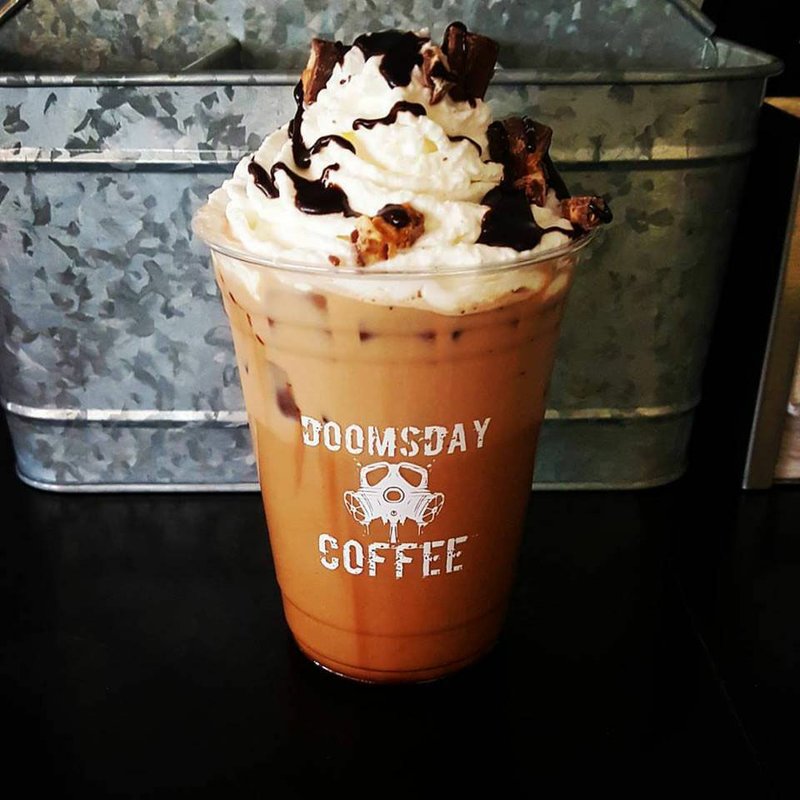 Doomsday Coffee (1378 N. College Ave.) pushes the coffee envelope with a Snickers Chocolate and Coffee concoction.