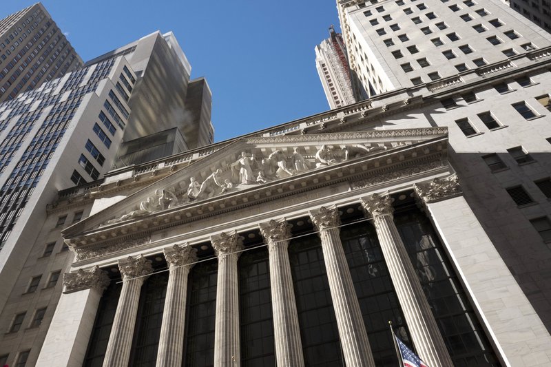 FILE - This Wednesday, Dec. 21, 2016, file photo shows the New York Stock Exchange. U.S. stocks are lower early Thursday, Aug. 17, 2017, as investors fail to get excited by quarterly reports from big names like retailer Walmart and technology bellwether Cisco Systems. (AP Photo/Mark Lennihan, File)