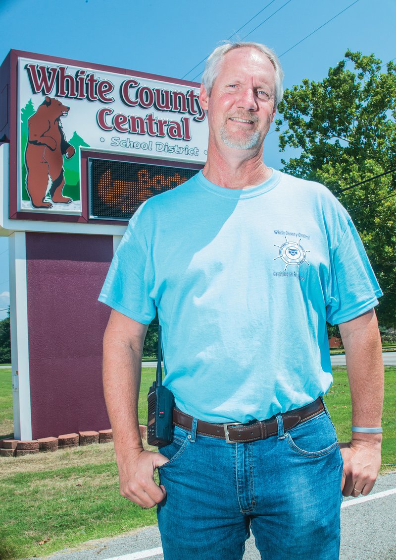 Dean Stanley stands outside the White County Central School District in Judsonia. Stanley was hired as superintendent of the district in February.