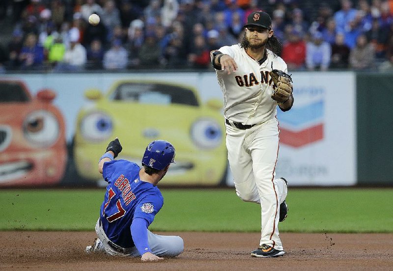 San Francisco Giants shortstop Brandon Crawford’s errant throw struck CSN Philly beat writer Jim Salisbury 
in the midsection before Thursday’s game between the Giants and Philadelphia Phillies.